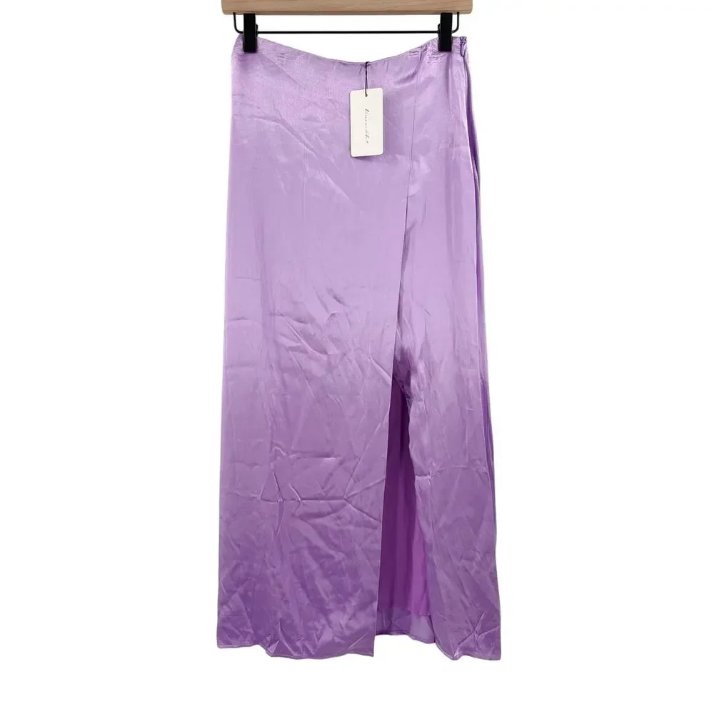 LINE & DOT Adelyn Skirt SZ Small NWT Lilac Purple Satin High Slit Midi Zipper
